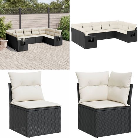 9-tlg. Garten-Sofagarnitur mit Kissen Schwarz Poly Rattan - Gartenmöbel - Sofagarnitur - Rattan Möbel - Outdoor Möbel - Balkonmöbel - Home & Living (1/5)
