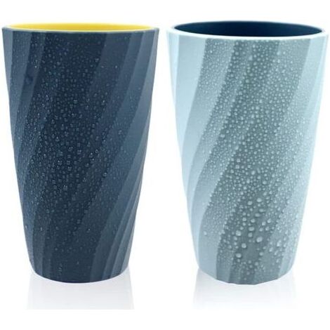 Lot de 2 gobelets de salle de bain incassables, doux et durables, gobelet de salle de bain pour brosse à dents (bleu clair et bleu foncé) (1/5)