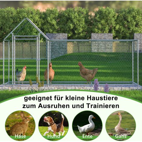 Poulailler enclos 3x1x1,5m avec cadenas sécurité, bâche PVC étanche et grillage acier robuste, parc animalier pour poules, lapins, rongeurs et volaille, abri extérieur résistant aux intempéries. (1/5)