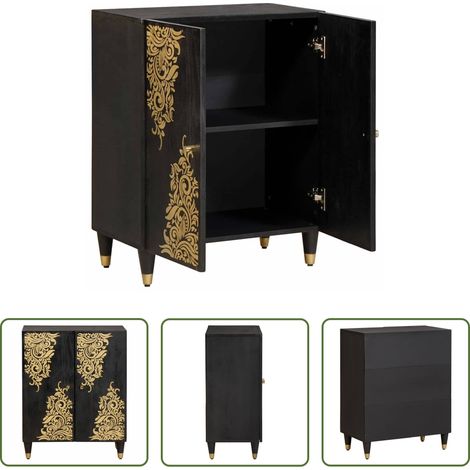 vidaXL Rangement salon - Buffet Noir 60 x 33 x 75 cm Bois de mangue massif (1/5)