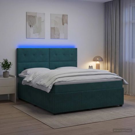 vidaXL Cama de muelles con LED y colchón Verde oscuro 140 x 190 cm (1/5)