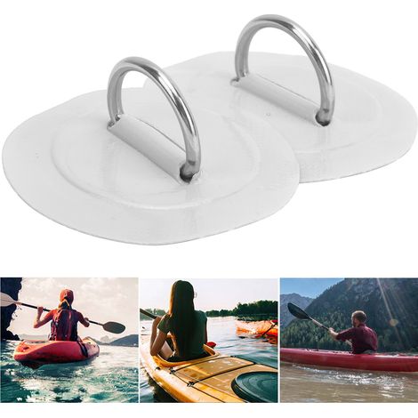 2 pièces Anneau D Gonflable pour Bateau Kayak, Patch de Réparation PVC Marine avec Boucle Fixe en Acier Inoxydable (Blanc)