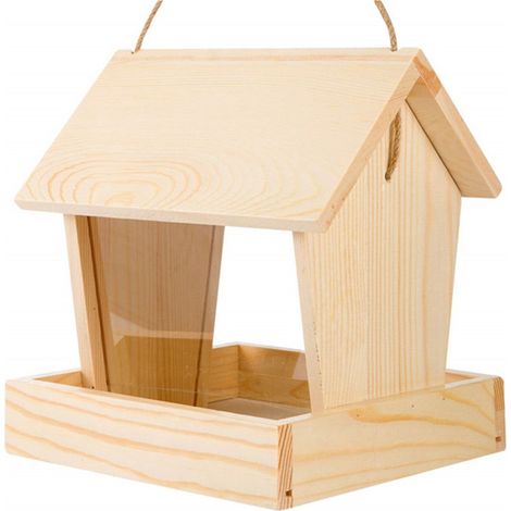 Distributeur À Oiseaux En Bois - Toit Incliné Antipluie - Panneau Transparent Pour Niveau De Graines - Convient Balcon Jardin Terrasse - 1 Pièce (1/5)