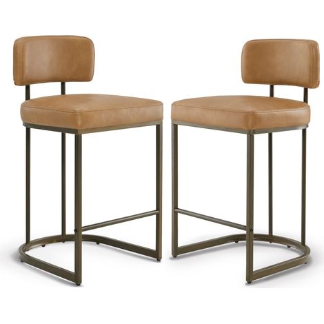 Lot de 2 tabourets de bar hauteur comptoir 66 cm, similicuir, pour îlot-Marron
