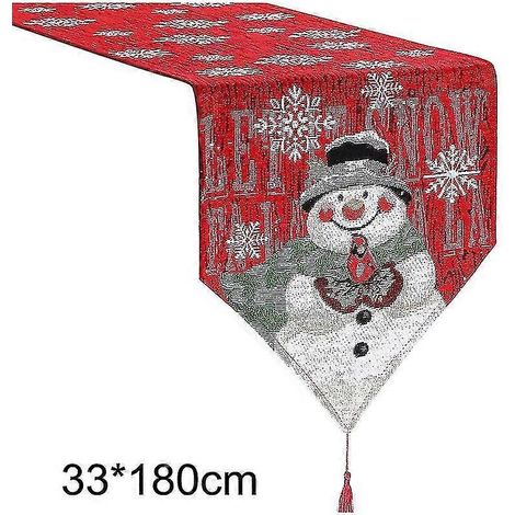 Weihnachtstischläufer, bestickter Schneemann-Tischläufer zur Dekoration von Ess- und Couchtischen (1/4)