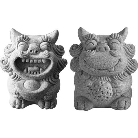 Lot de 2 ornements de lion en pierre, artisanat fin et unique, mini lion décoratif pour la maison (1/5)