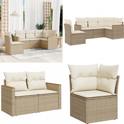 Salon de jardin avec coussins 5 pcs beige résine tressée - Ensemble Salon De Jardin - Mobilier De Jardin - Salon Extérieur - Résine Tressée - Fauteuil De Jardin - Home & Living (1/5)