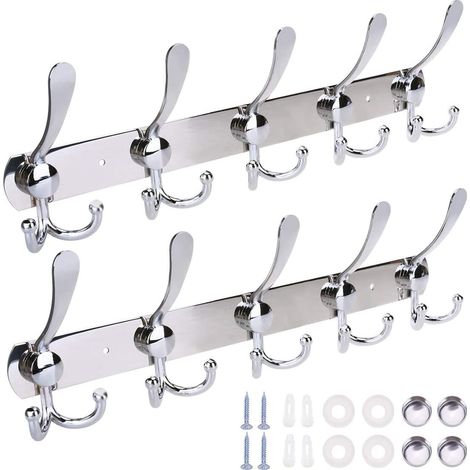 2er-Pack Wandgarderobe aus Edelstahl mit 5 Haken, wasserfest, korrosionsbeständig, Tragkraft bis 30 kg, für Hüte, Kleidung und Badezimmer. (1/5)