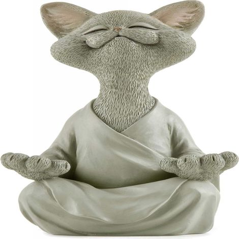 Graue Buddha-Katzenfigur, Meditations- und Yoga-Sammlerstück – Happy Cat Kollektion – Geschenk für Katzenliebhaberinnen und Katzenliebhaber