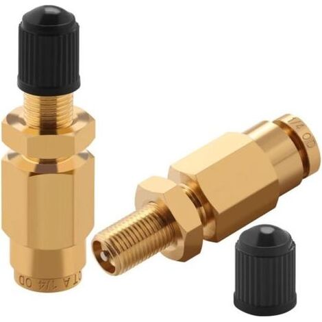 BARKBUSTERS Valve Schrader de gonflage de 6,35 mm avec poussoir pour connexion pour tuyau d'air de 0,6 cm OD et suspension à ressort pneumatique pour semi-camion, remorque, tracteur (1/4)