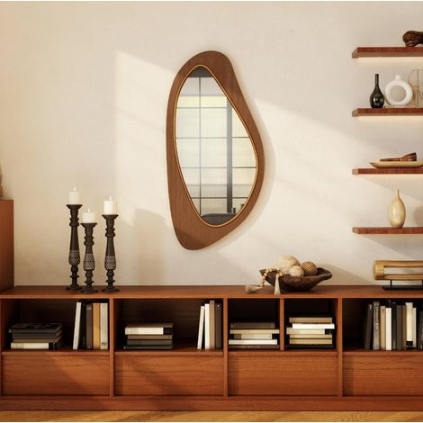 Espejo mural ventana 91,5 x 45 x 3 cm en vidrio con marco efecto madera natural HAVRYA (1/5)