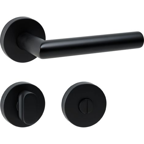 Poignée de porte Noir mat - Pour porte de chambre - Norme DIN (WC/salle de bain) (1/5)