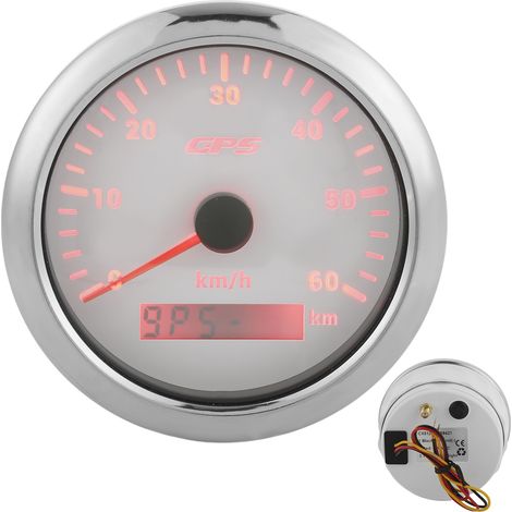 Compteur de vitesse GPS 85 mm, affichage LCD 0-60 km/h, odomètre avec rétroéclairage réglable pour voitures et bateaux, 9-32 V CC, blanc (1/5)