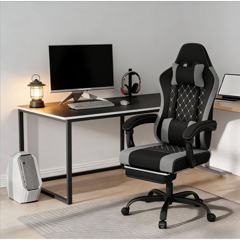 MEUBLIV Bürostuhl 70x70x127 cm schwarz und grau – neigbare Rückenlehne mit Fußstütze (1/5)