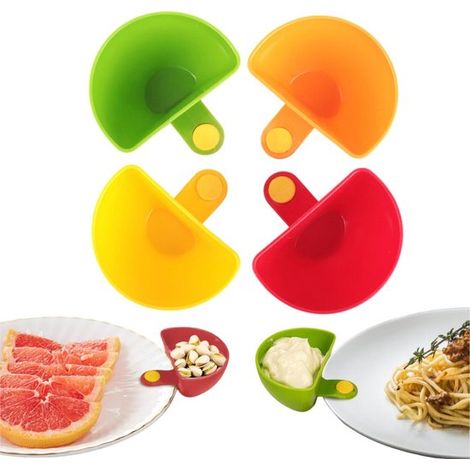 Set di 4 ciotoline per salse con clip per piatti (7,8x7,5x4 cm), porta condimenti con codice colore per snack (1/5)