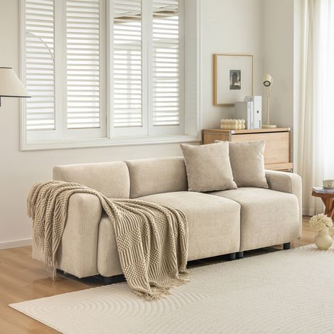 Canapé rembourré moderne, canapé 3 places avec 2 coussins, design multifonctionnel, Beige, 211 x 67 x 71 cm (1/5)
