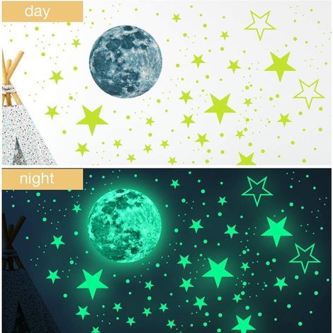 Leuchtende Mond- und Sternen-Wandaufkleber, 437 selbstklebende Teile für die Schlafzimmerdekoration, Sternenhimmel-Deckenaufkleber, abnehmbare Wandtattoos, perfekt für Kinderzimmer