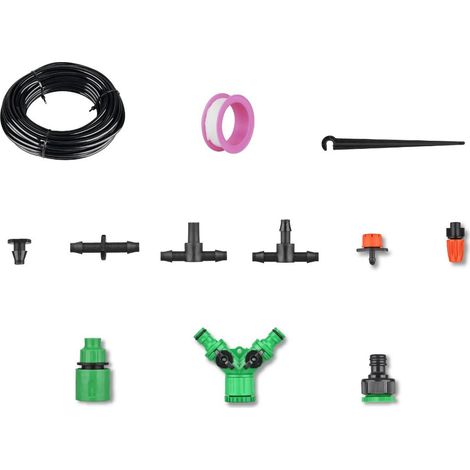 Sistema de riego por goteo (148 piezas) con manguera de 30 metros 1/4” fabricado en ABS y goma (1/4)
