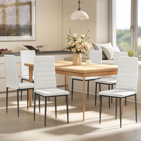 Pack de 6 Sillas de Comedor Modernas Tapizadas en Lino Sintético con Respaldo Alto y Patas de Metal 41x50x97 cm Blanco (1/5)