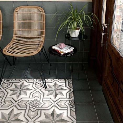 Aelle - Carrelage sol / mur effet ciment uni gris foncé 20x20 cm ART NOUVEAU UNI CHARCOAL GREY - Carrelage 20x20 cm aspect vieilli gris - Vendu par boîte de 1 m² (1/5)