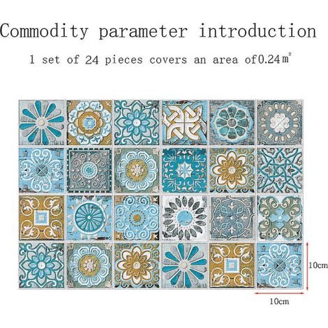 Autocollants de Carrelage pour Salle de Bain et Cuisine, 24 Pièces Stickers Muraux Adhésifs Mosaïque Décorative en Ciment, Décor de Mur et Carreaux (10... (1/5)