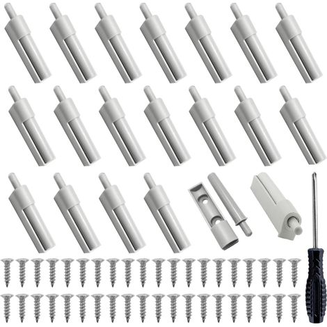 Softclose Lot de 20 amortisseurs de porte Push to Open pour portes d'armoire, armoires de cuisine, bureau avec 40 vis, 1 tournevis Gris (1/5)