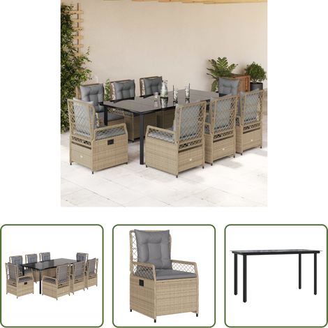 Gartenstuhl - 9-tlg. Garten-Essgruppe mit Kissen Beige Poly Rattan (1/5)