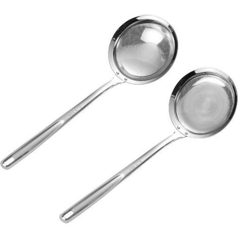 Lot de 2 Tamis Acier Inoxydable Mailles Fines Long Manche Antidérapant Écumer Graisse Cuisine (1/4)