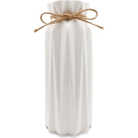 Weiße Keramikvase, 21,5 cm, mit Juteseil, Boho-Pampas-Dekor für Wohnzimmer/Tisch