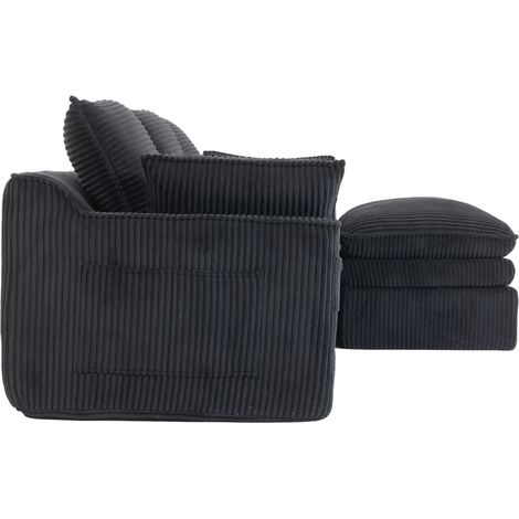 3-Sitzer-Modulsofa aus Cord in Schwarz mit Hocker, Kissen und Seitentaschen (1/5)