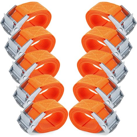 Sangles d'arrimage 1M - 10 Pièces Sangle Cliquet avec Boucles à Came Alliage Antirouille Réglable à Dégagement Rapide Sangle Arrimage pour Transport de Vélo Moto Bagage-orange (1/4)