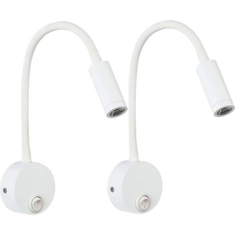 2-teilige weiße 3-W-Wandleselampe, flexible, verstellbare Wandleuchte aus Aluminium, Schreibtischlampe, Nachttischlampe mit LED-Schalter, augenschonend, Unterputzverkabelung (1/4)