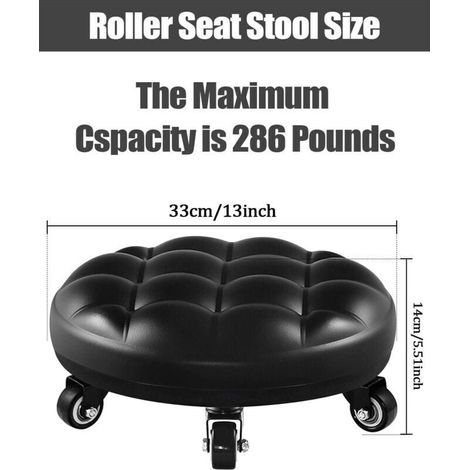 Tabouret bas avec roues en simili cuir noir – assise confortable, piétement métallique stable, idéal pour bureau, ménage ou fitness (1/3)