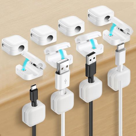 Aceyoon 12 Pièces Range Cabl Bureau, Gestionnaire Magnétique des Câbles Auto-adhésif pour Table de Nuit, Câbles d’Alimentation, HDMI, USB, Audio (7mm) (1/5)