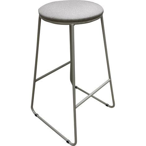Dimo Sgabello Colby in Tessuto Beige con Seduta Rotonda e Gambe in Metallo – Sgabello Design Moderno (1/2)