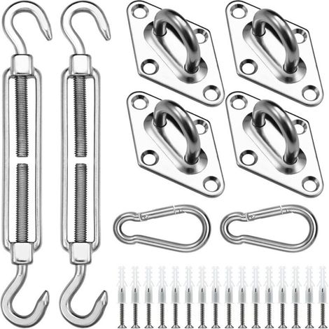 Kit de Fixation pour Voile d'ombrage, 304 Kit de matériel de Pare， pour Carré Voile d'ombrage,Toile d'ombrage Triangulaire,