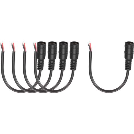 5pcs Câbles Pigtail d'alimentation DC, Connecteur Femelle Barrel 5.5 x 2.1mm à Fil Nu pour Caméra CCTV, DVR, Bande LED, 15cm Noir (1/5)