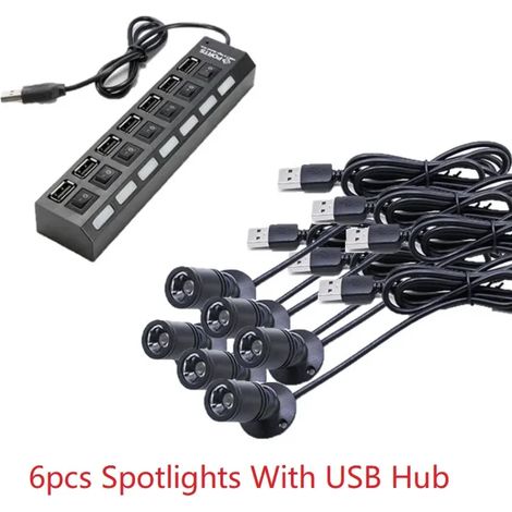 (6 avec hub USB - 1 W, coque argentée - FR - 4000 K) MINI Spot LED USB 5 V pour vitrine, garage, maquette de voiture, exposition, décoration de vitrine en verre 1 W 3 W (1/5)
