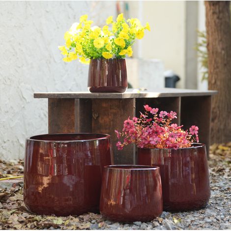 4er-Set Keramik-Blumentöpfe Ø33/26/20/15 cm, glänzend rot OKMYHOME (1/5)
