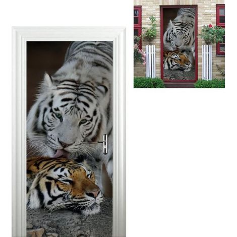 3D-Fotoaufkleber – Motiv Weißer und Brauner Tiger, künstlerische Wanddekoration