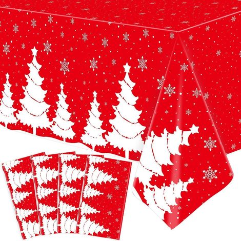 4er-Pack Weihnachts-Tischdecken mit Weihnachtsbäumen & Schneeflocken, 130x220cm