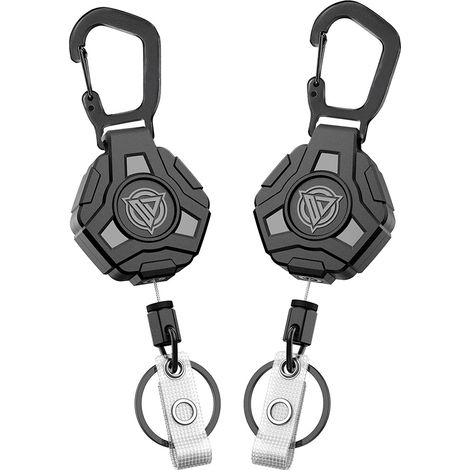Porte-clés Rétractable - Câble En Acier Recouvert De 80 cm - Mousqueton En Alliage De Zinc Polygonal - Charge Maximale 8,0 oz - Lot De 2