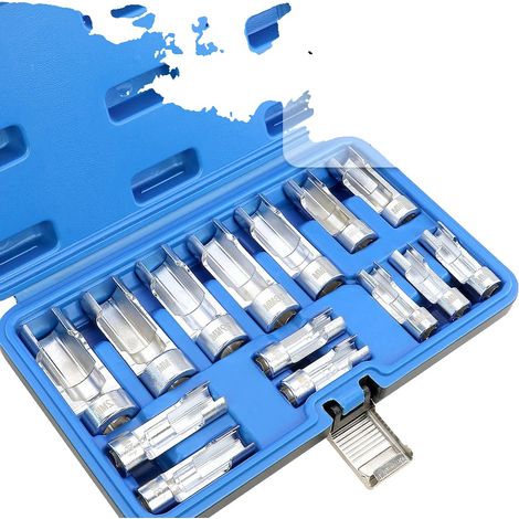 Jeu de clés à douille à écrou en flare, 14 pièces, plage de tailles 8-22 mm, acier haute résistance, plaqué chrome, compatible avec les injecteurs de carburant (1/5)