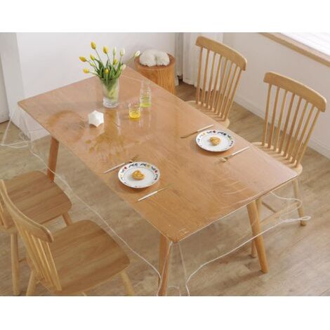 Nappe transparente lavable pour table et bureau Rectangulaire transparente en PVC (140×220 cm) Protection imperméable et oléophobe pour tables et meubles
