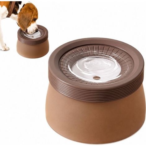 Gamelle anti-éclaboussures pour chien 1200 ml, avec disque flottant et fond antidérapant, pour eau et nourriture, marron (1/5)