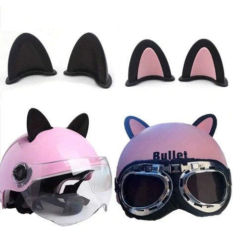 2 pièces Décoration de casque de moto mignonne avec oreilles de chat, base épaisse, solide et antidérapante, rose. (1/4)