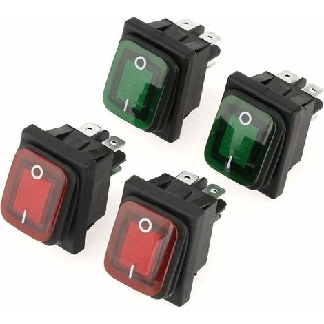 Interrupteur à 4 broches - composant/kit d'interrupteur à bascule, noir, étanche, voyant lumineux à 2 positions (rouge/vert). (1/4)