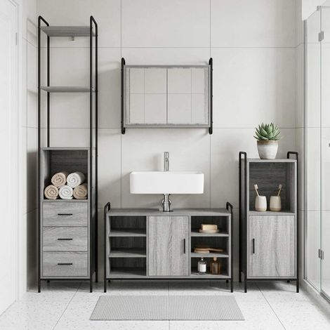 vidaXL Juego de Muebles de Baño 3 uds. Sonoma gris 40 x 36 x 181 cm (1/3)