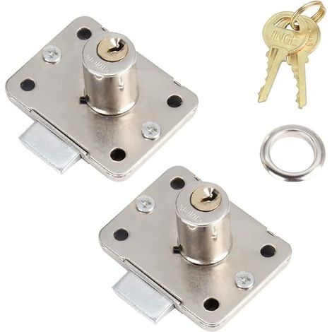 Set di 2 serrature di sicurezza per cassetti di armadi - 48 x 36 mm - Con chiavi - Universale - Per casa, ufficio, armadio, cassetta delle lettere, mobili (1/5)