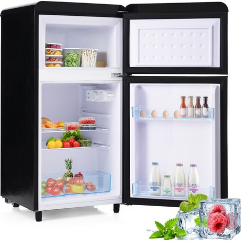 Mini Frigo Rétro Noir 72L, Réfrigérateur Vintage Double Porte avec Congélateur 21L, Silencieux 39dB, Petit Frigo Indépendant pour Studio, Classe E
